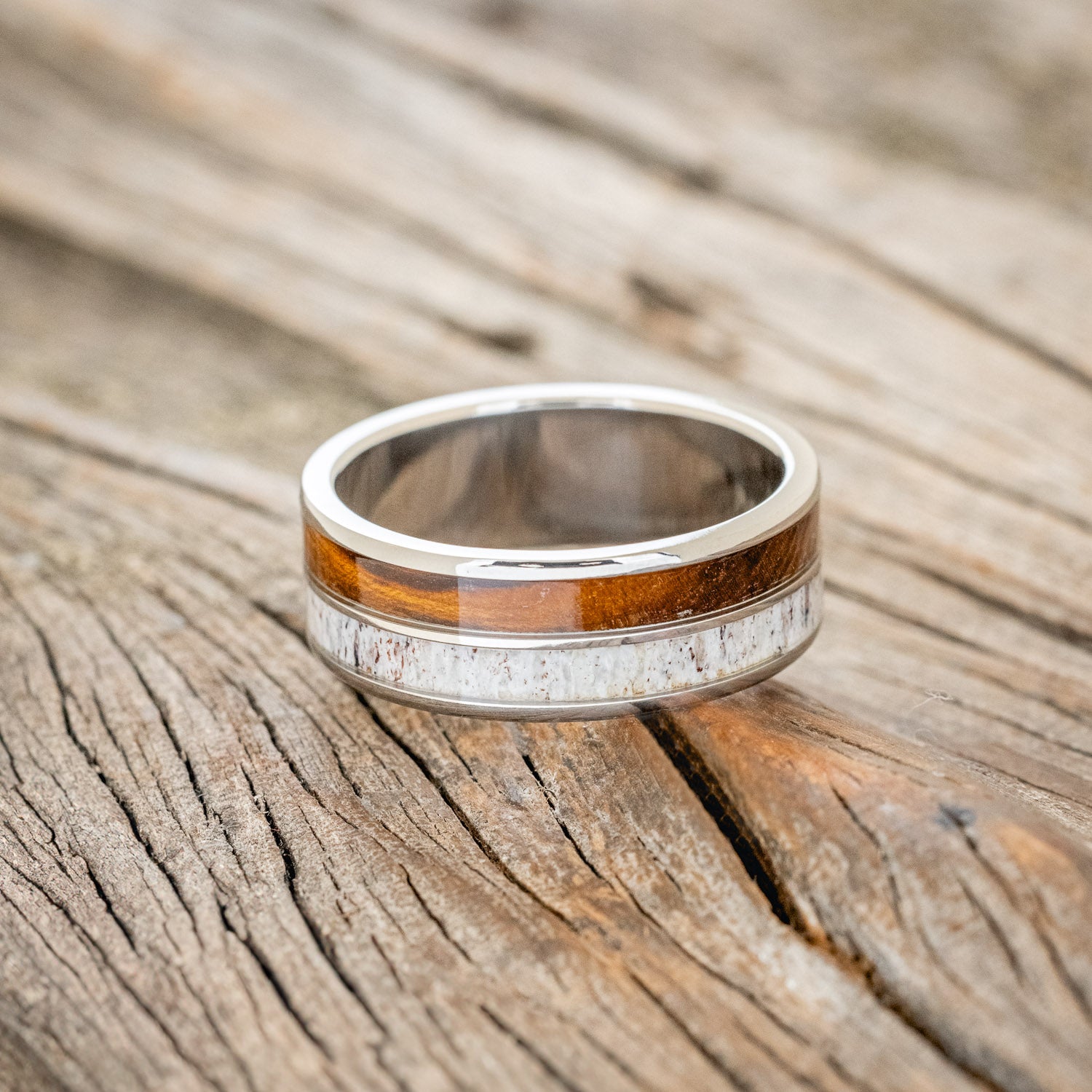 "DYAD" - MATCHING SET OF ANTLER & IRONWOOD WEDDING BANDS-4