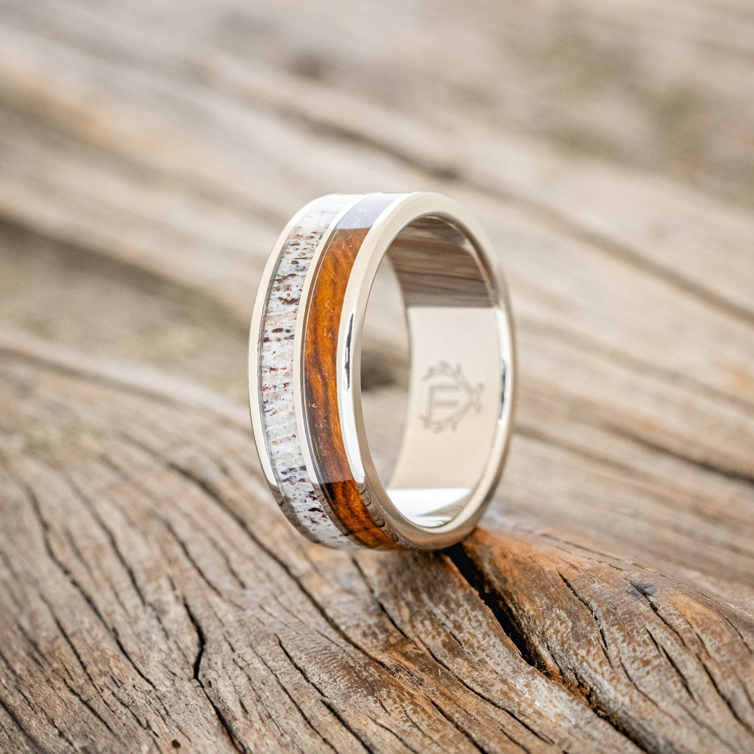 "DYAD" - MATCHING SET OF ANTLER & IRONWOOD WEDDING BANDS-2