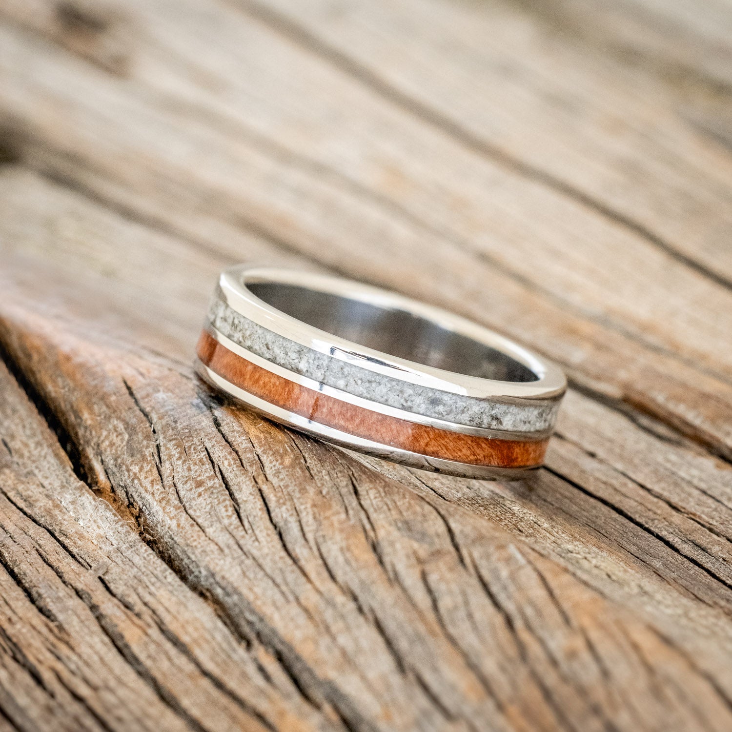 "DYAD" - MATCHING SET OF GRANITE & REDWOOD WEDDING BANDS-6