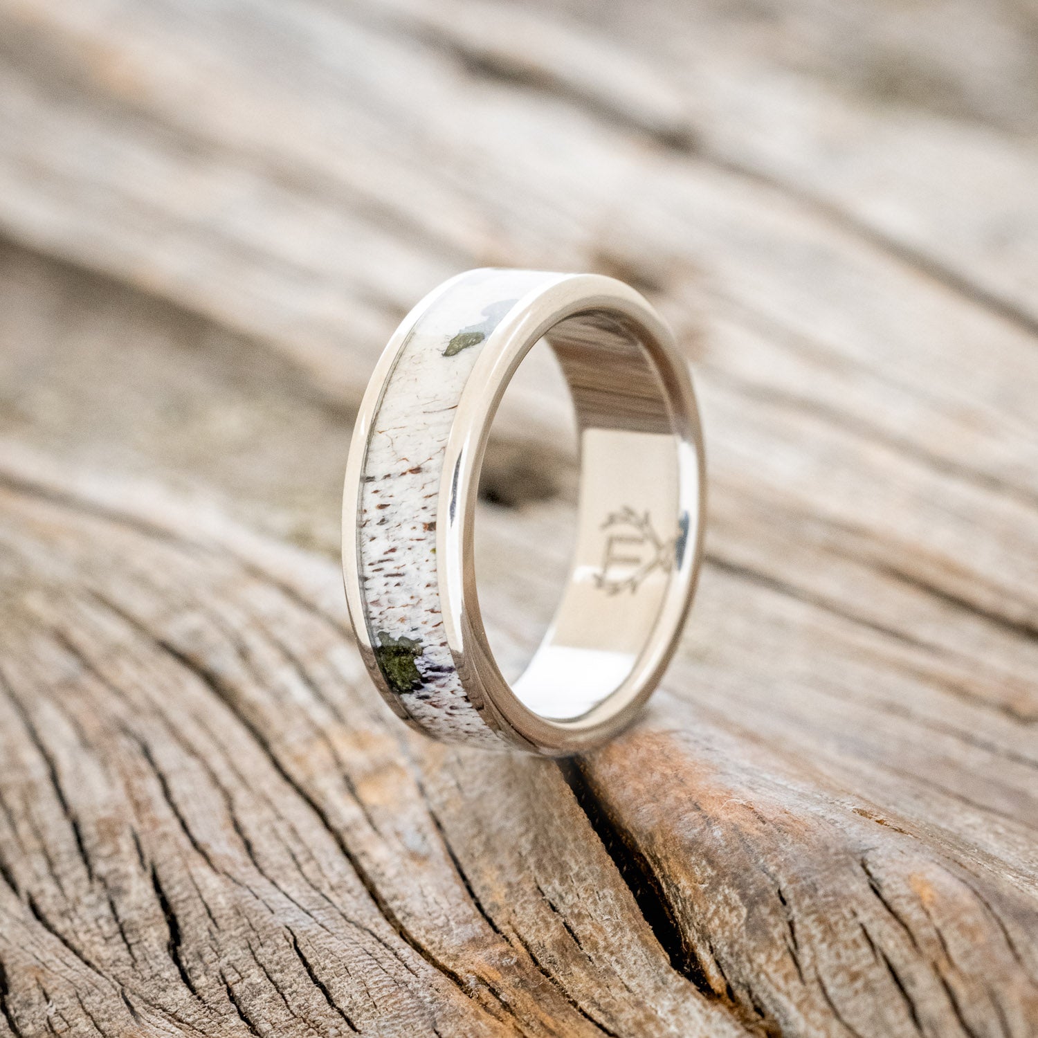 "RAINIER" - MATCHING SET OF MOSS & ANTLER WEDDING BANDS-5