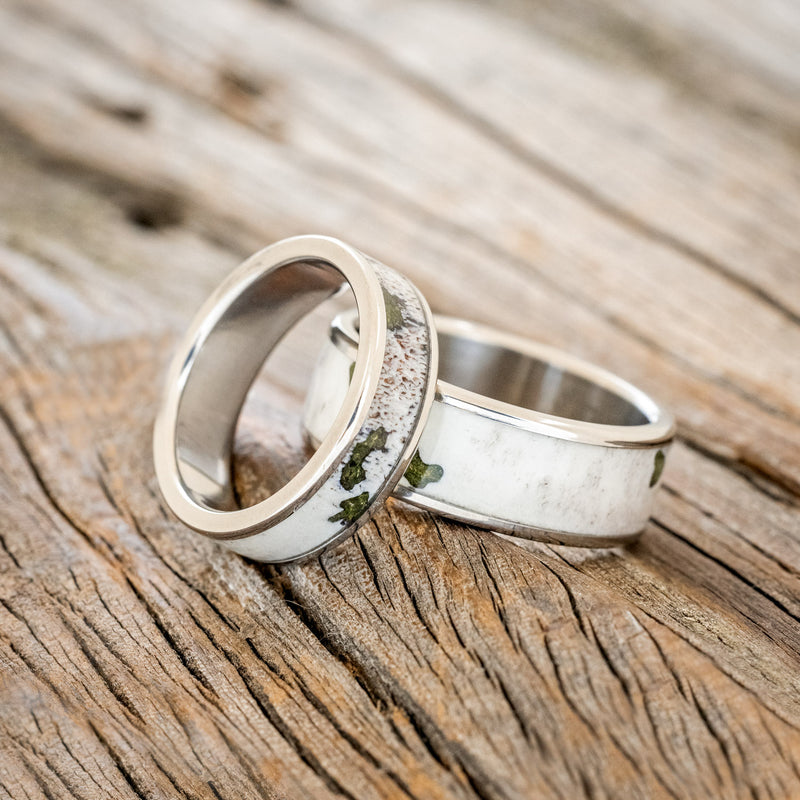 Rainier - Elk Antler & Camo Wedding Band Damascus Steel