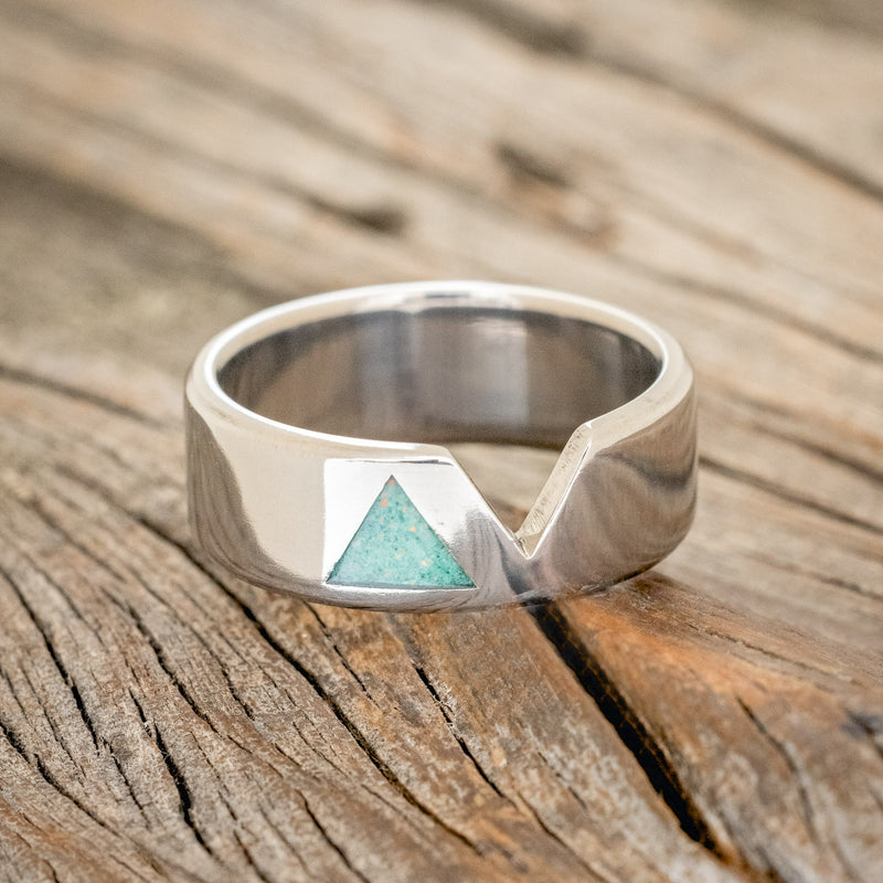 "VALENTINO" - MALACHITE & OPAL MIX FILLED TRIANGLE WEDDING BAND-3