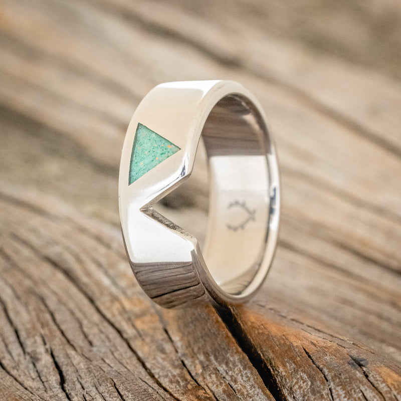 "VALENTINO" - MALACHITE & OPAL MIX FILLED TRIANGLE WEDDING BAND-1