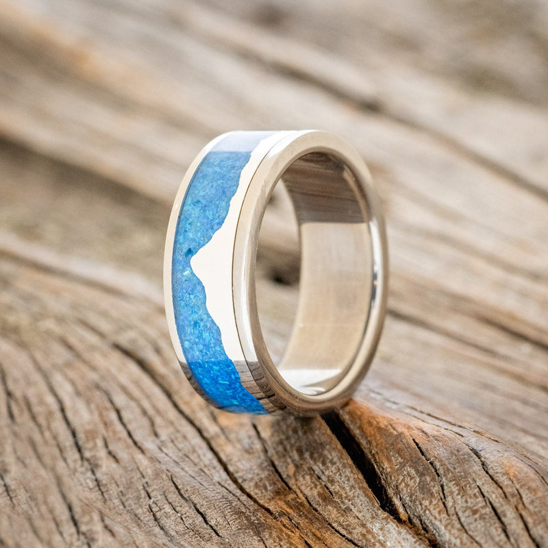 "HELIOS" - BLUE OPAL WITH SILVER MATTERHORN MOUNTAIN RANGE WEDDING BAND-2