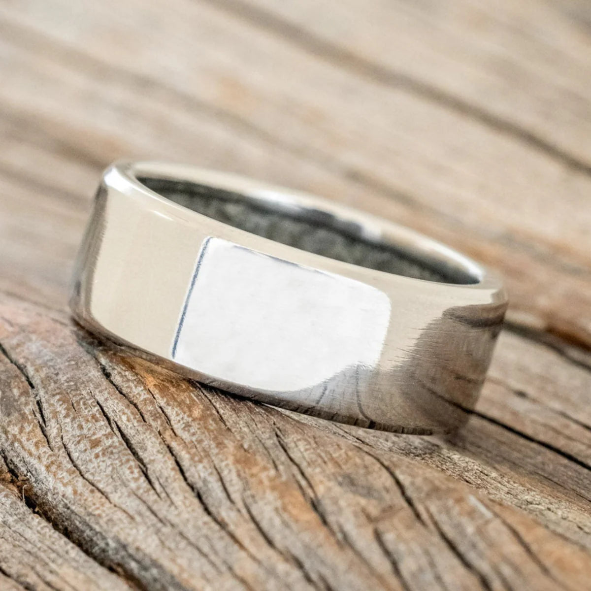 "Hyperion" - Crushed Moss Agate Lined Wedding Band - Titanium (8mm) - Size 9 1/4