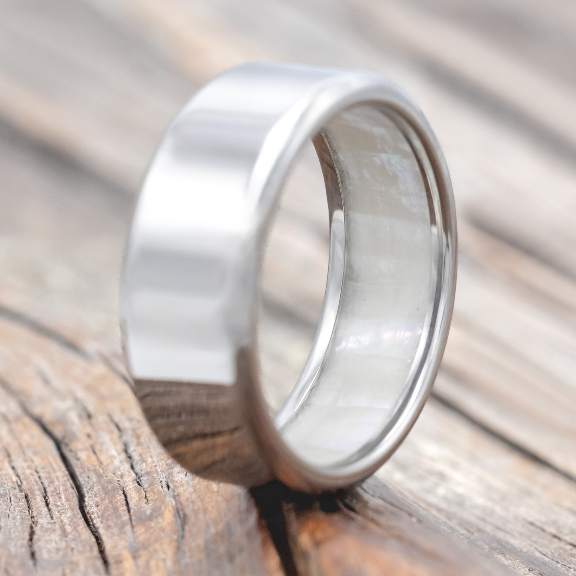 MOTHER OF PEARL LINED WEDDING RING-Staghead Designs