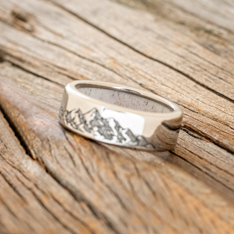 MOUNTAIN ENGRAVED WEDDING BAND WITH ANTLER LINING-5