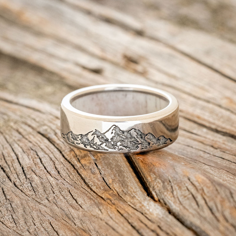 MOUNTAIN ENGRAVED WEDDING BAND WITH ANTLER LINING-3