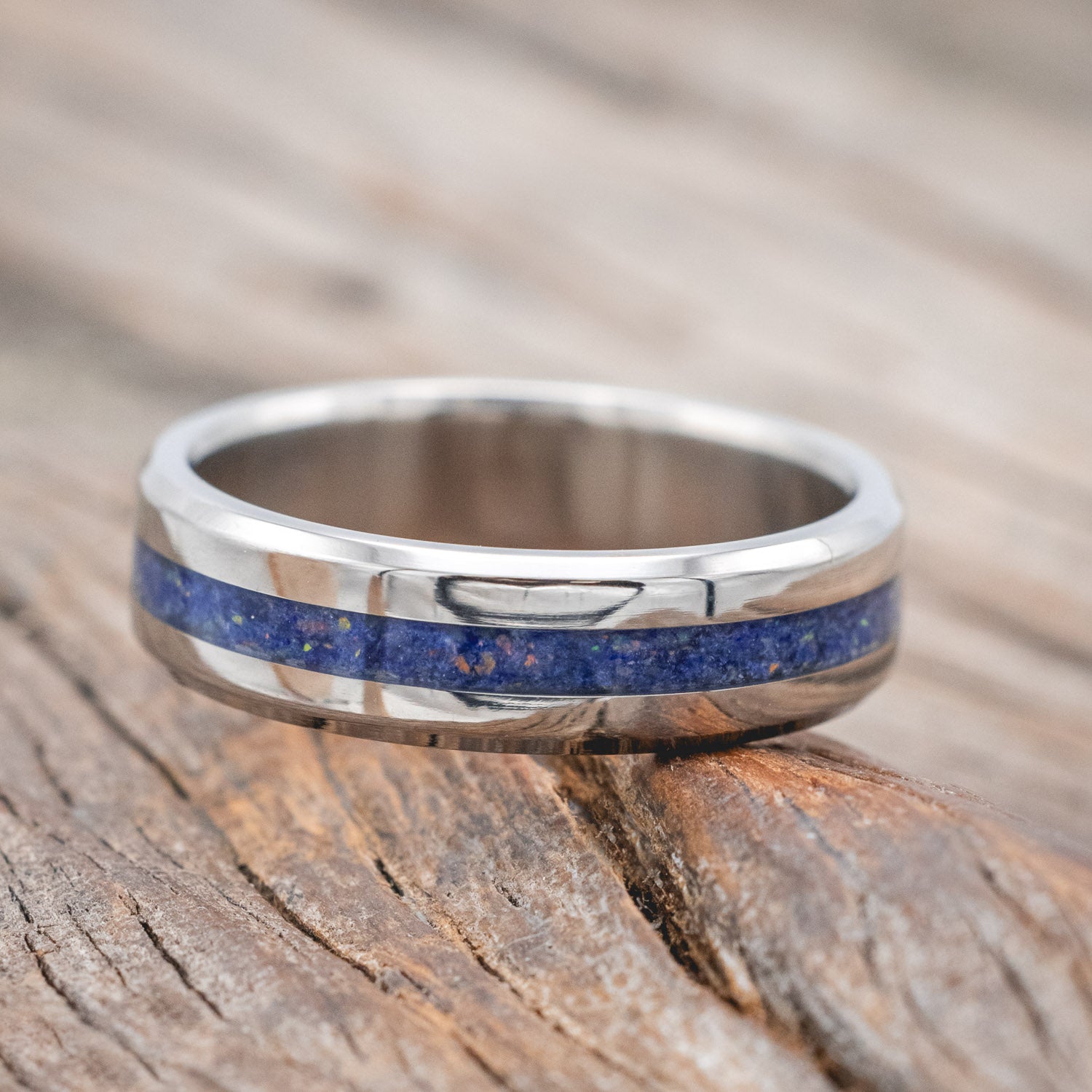 "NIRVANA" - WEDDING BAND WITH MIXED LAPIS LAZULI & FIRE & ICE OPAL INLAY-Staghead Designs