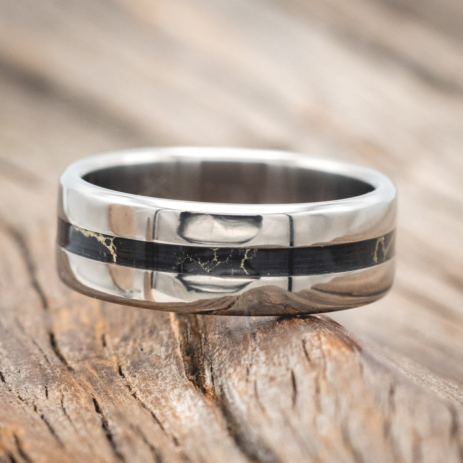 "NIRVANA" - MATCHING SET OF BLACK & GOLD MATRIX TRUSTONE WEDDING BANDS-Staghead Designs