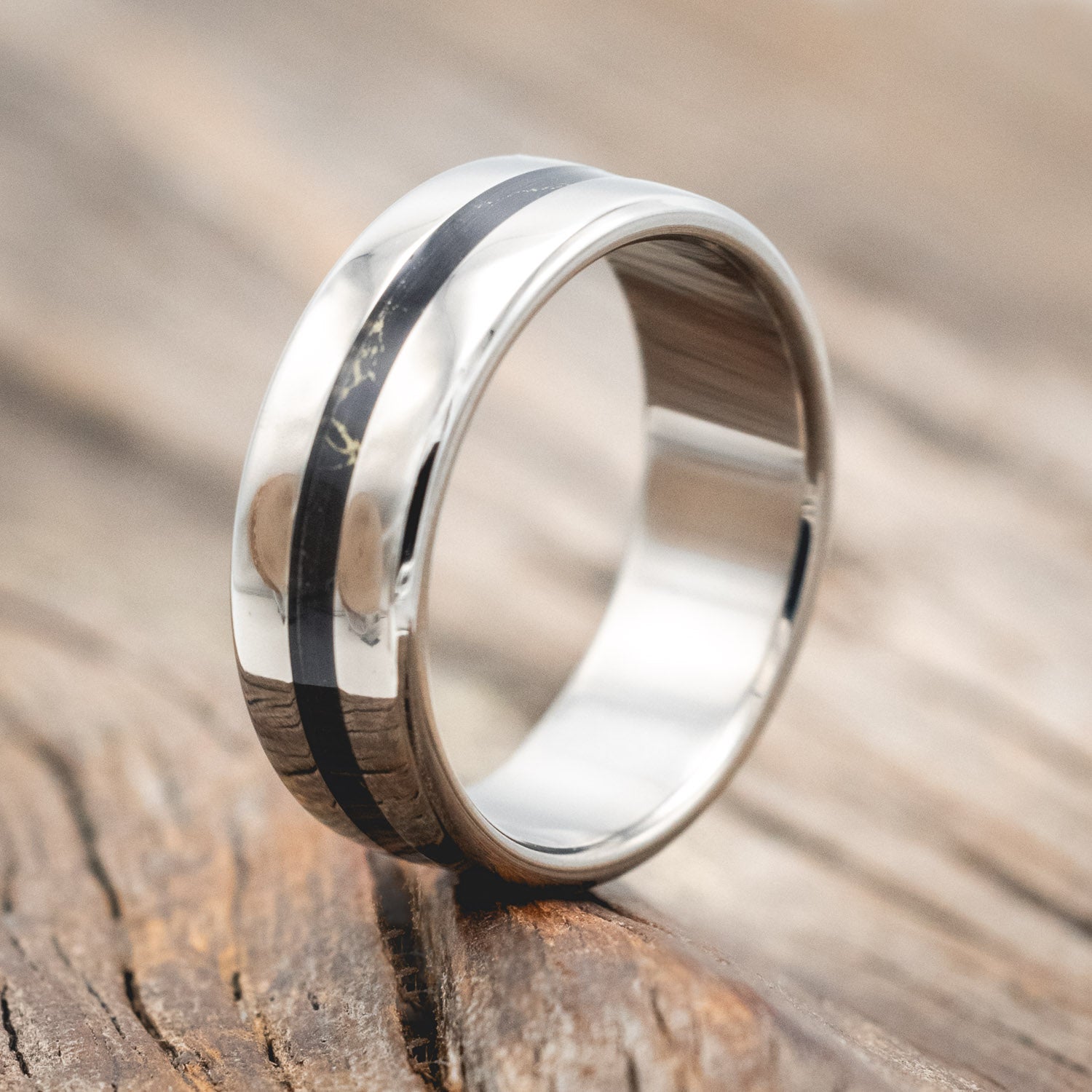 "NIRVANA" - MATCHING SET OF BLACK & GOLD MATRIX TRUSTONE WEDDING BANDS-Staghead Designs