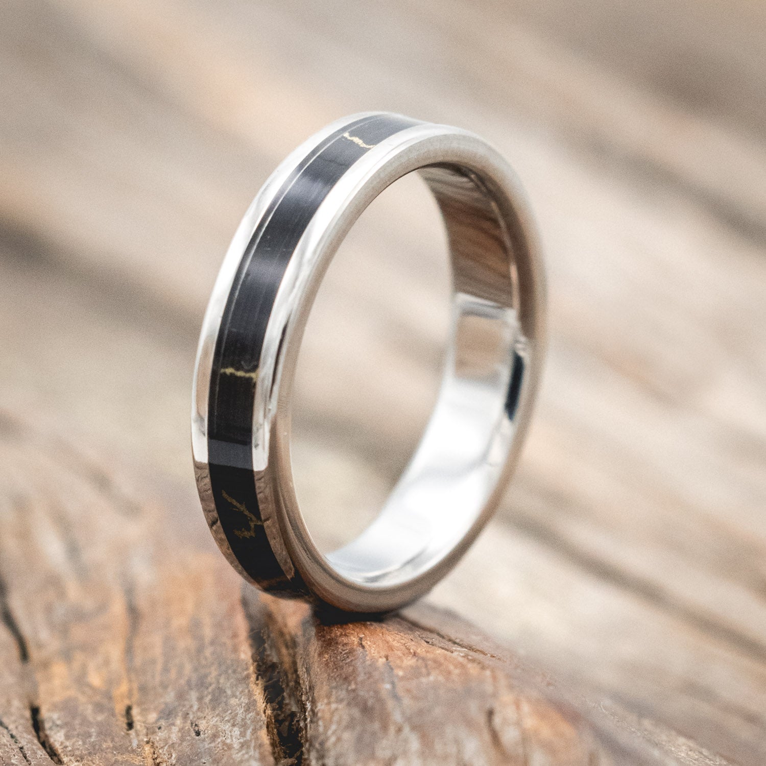 "NIRVANA" - MATCHING SET OF BLACK & GOLD MATRIX TRUSTONE WEDDING BANDS-Staghead Designs