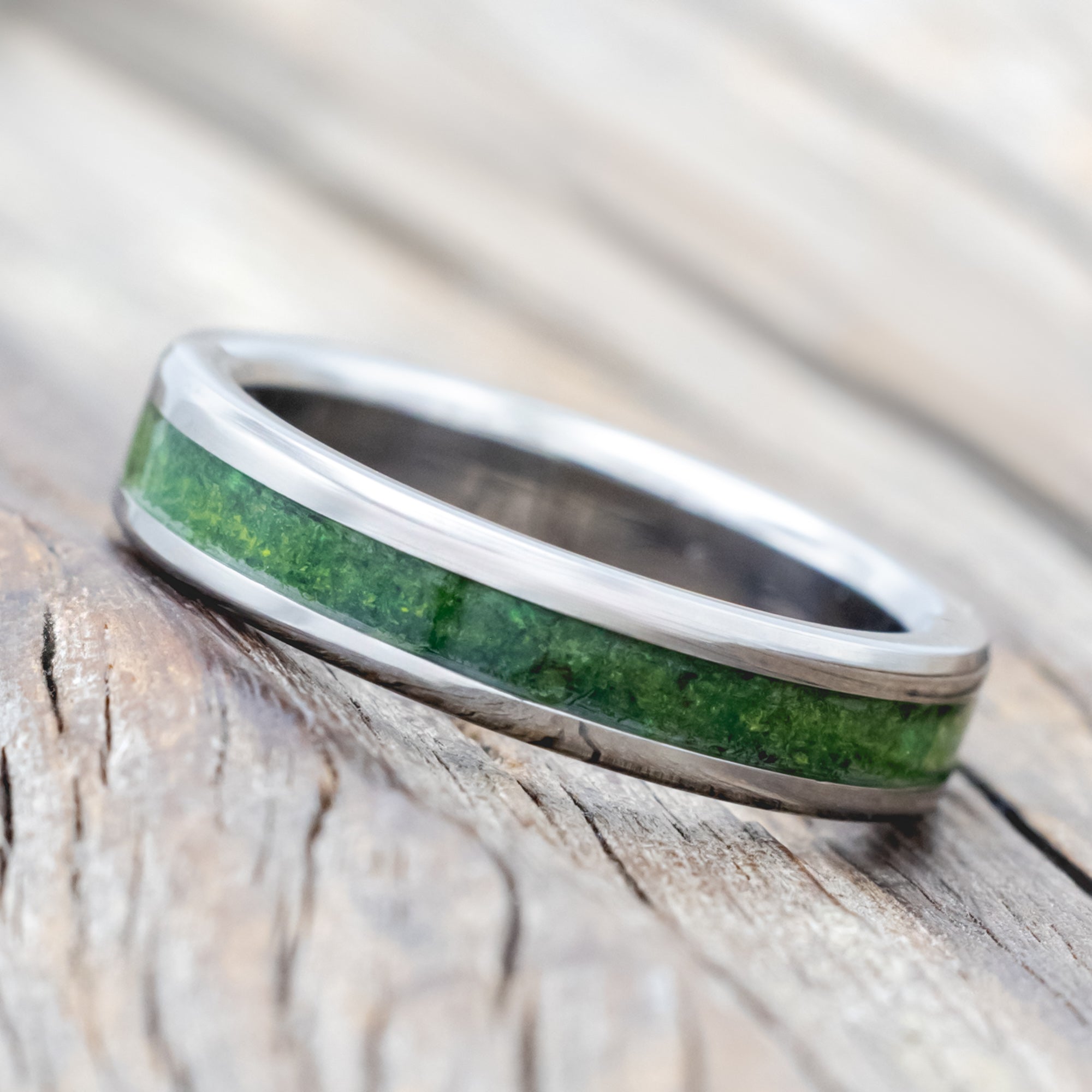 "ETERNA" - MOSS INLAY STACKING BAND-Staghead Designs