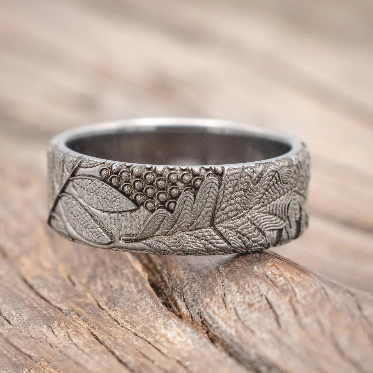 "Oak" - 3D Engraved Forest-Inspired Wedding Band - Titanium (8mm) - Size 12 1/2-Staghead Designs