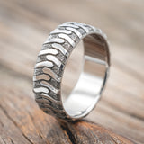 "PARCEL" - CUSTOM EMBOSSED TIRE TREAD WEDDING RING