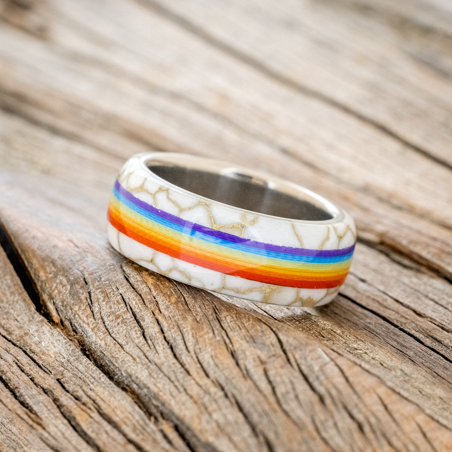 "HAVEN" - MATCHING SET OF PRIDE INSPIRED BLACK & WHITE MATRIX TRUSTONE WEDDING BANDS-3
