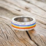 "HAVEN" - PRIDE INSPIRED WEDDING BAND WITH WHITE & GOLD TRUSTONE- TITANIUM - SIZE 7 3/4-2