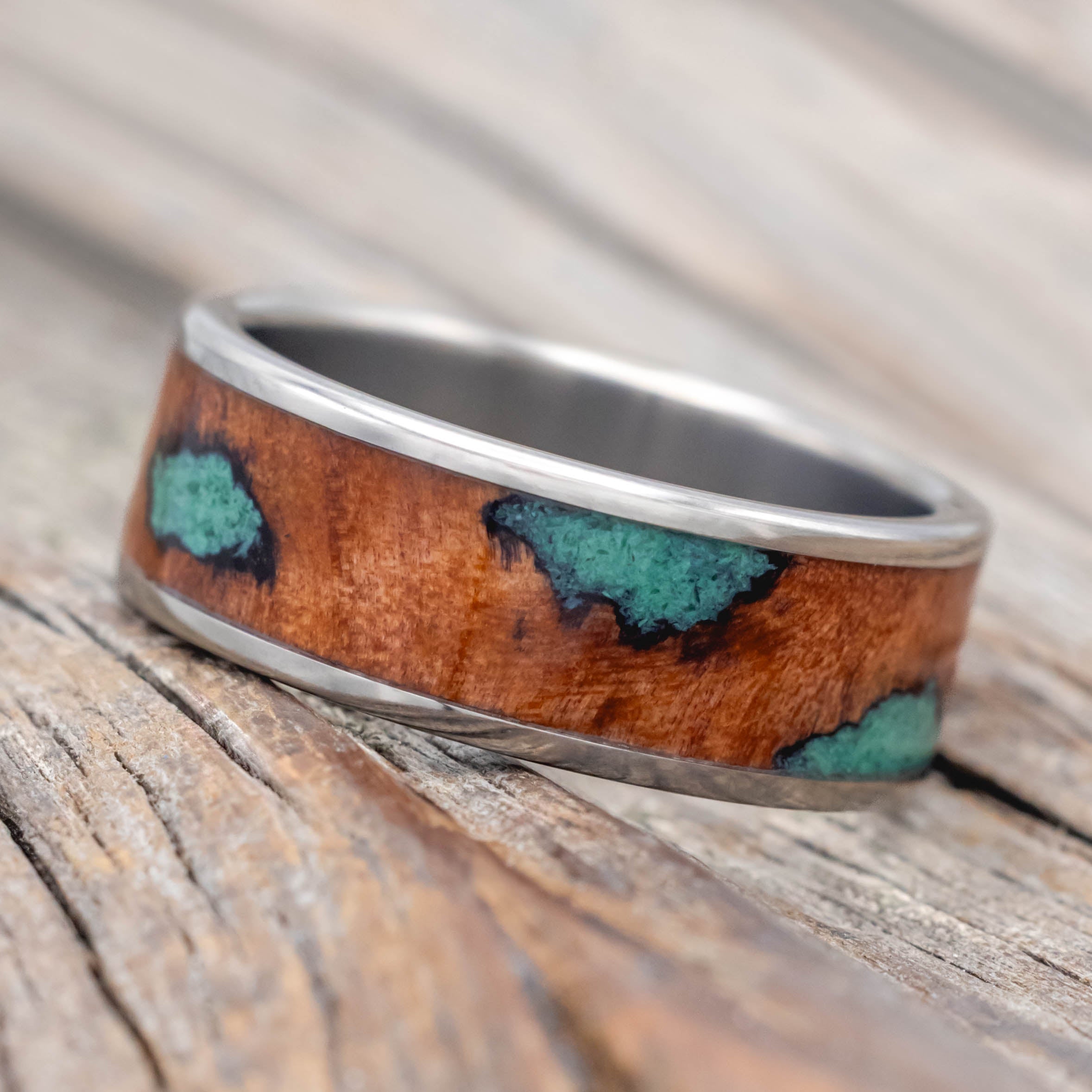 "RAINIER" - REDWOOD & MALACHITE WEDDING BAND-Staghead Designs