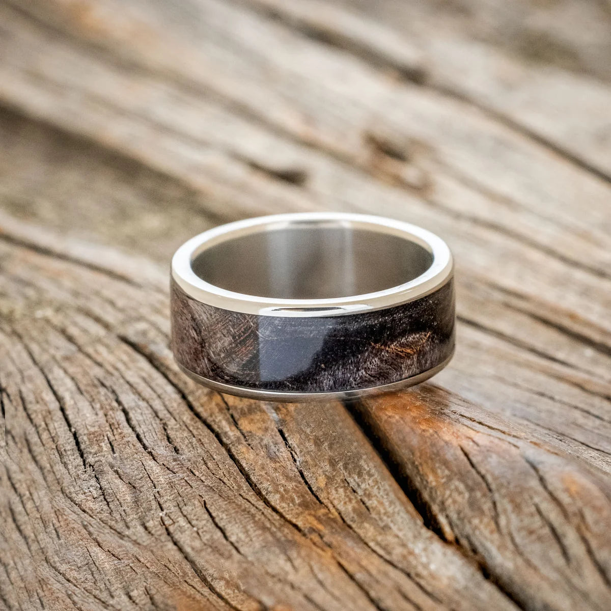 "Rainier" - Dark Maple Wood Wedding Ring - Titanium (8mm) - Size 13 3/4