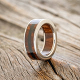 "RAINIER" - REDWOOD INLAY AND LINING WEDDING RING WITH JET STONE & HAMMERED FINISH-1