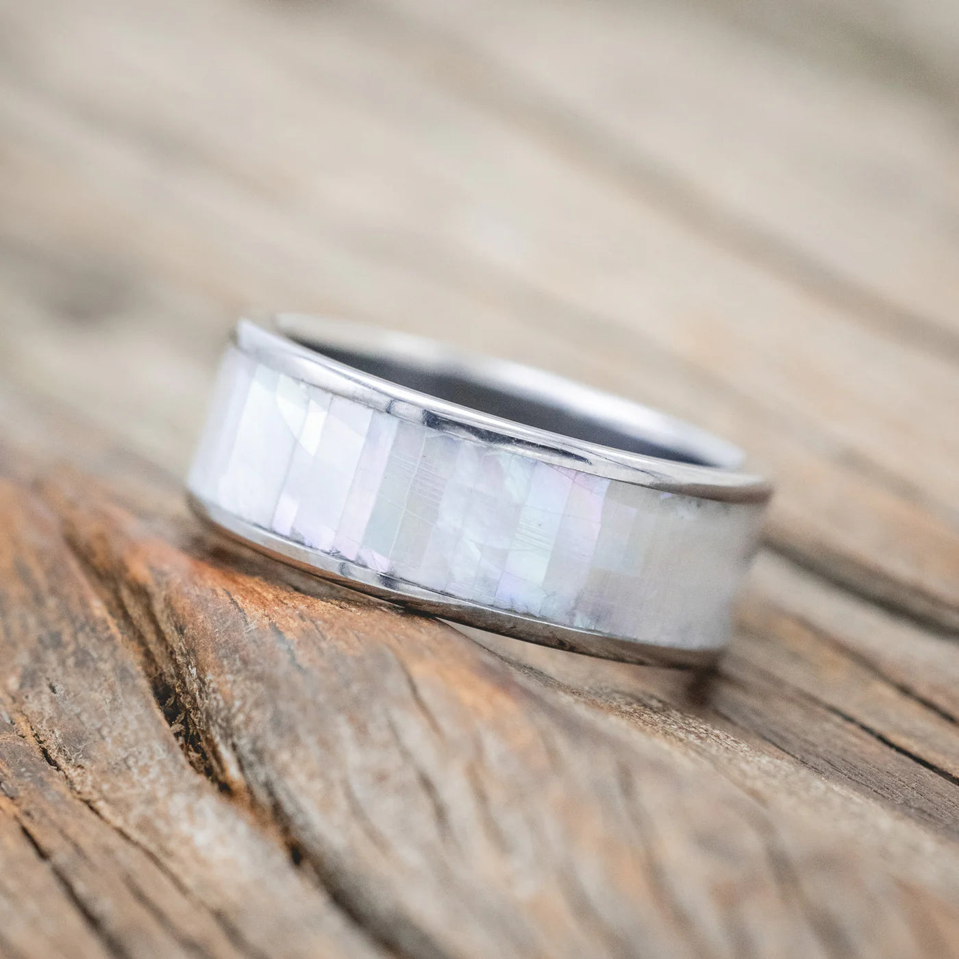 "RAINIER" - MOTHER OF PEARL WEDDING RING - TITANIUM - SIZE 7-Staghead Designs