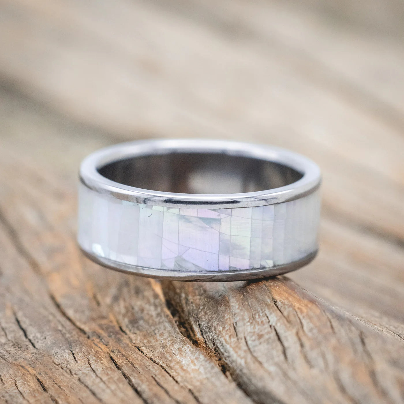 "RAINIER" - MOTHER OF PEARL WEDDING RING - TITANIUM - SIZE 7-Staghead Designs