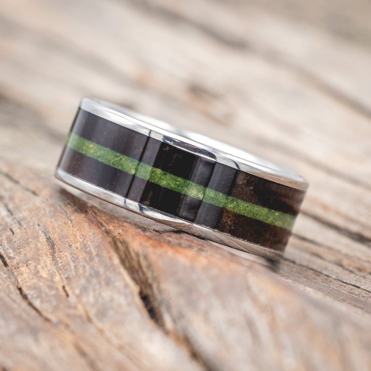 "RAINIER" - WALNUT WOOD & MOSS WEDDING BAND-Staghead Designs