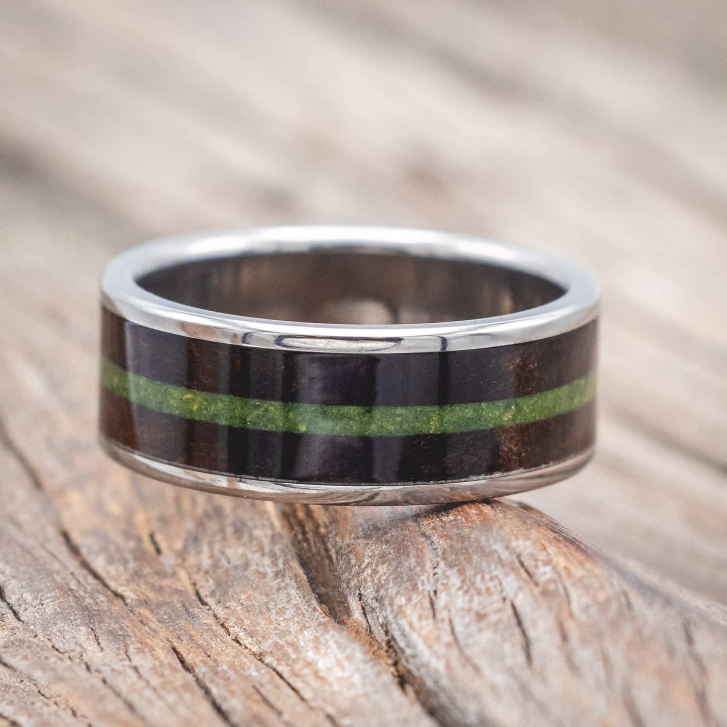 "RAINIER" - WALNUT WOOD & MOSS WEDDING BAND-Staghead Designs