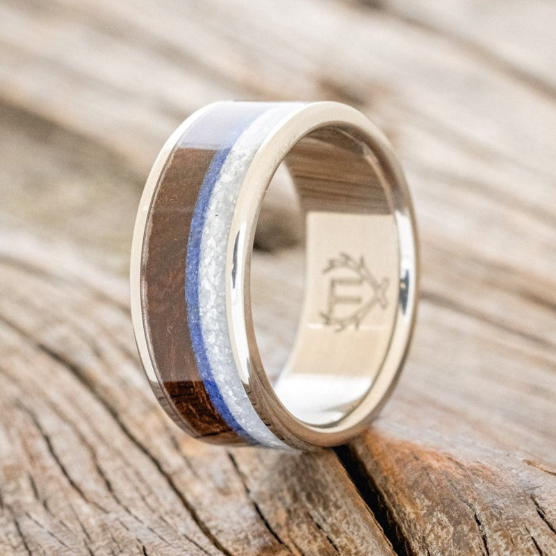 "RAINIER" - DIAMOND DUST, LAPIS LAZULI & IRONWOOD WEDDING BAND-1