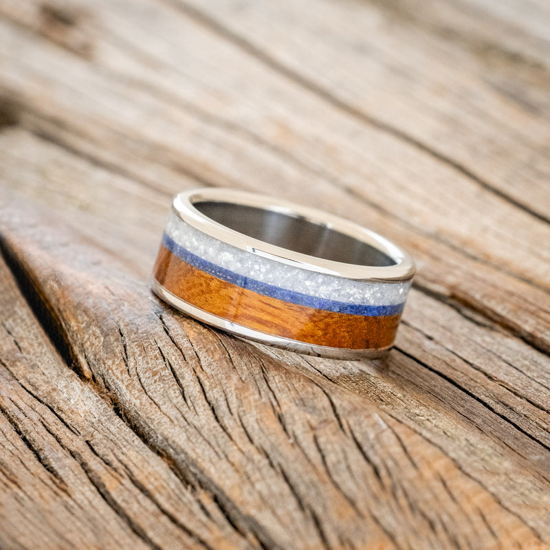 "RAINIER" - DIAMOND DUST, LAPIS LAZULI & IRONWOOD WEDDING BAND-2