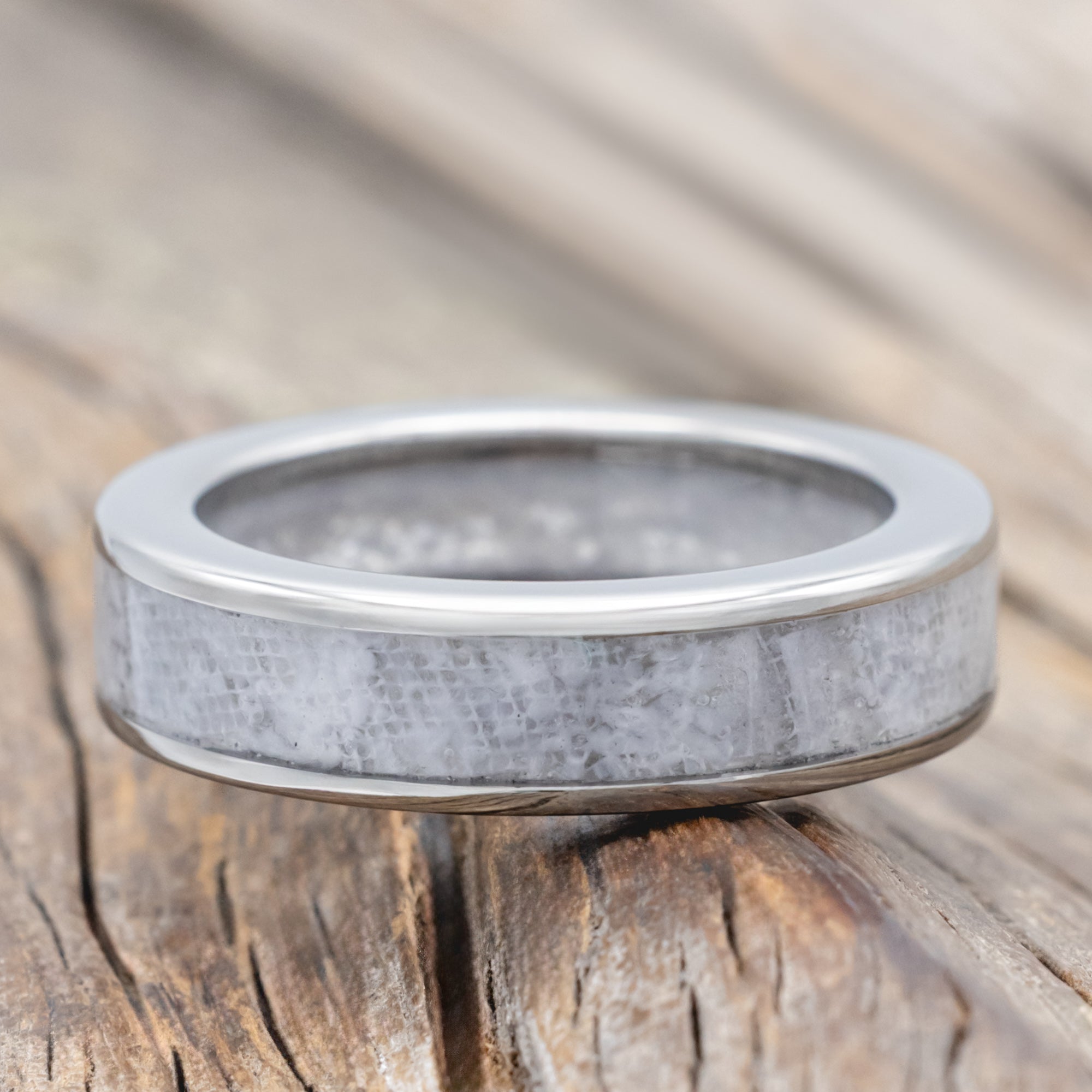 "Rainier" - Wedding Band With A Custom Wedding Dress Inlay & Diamond Dust Lining-Staghead Designs