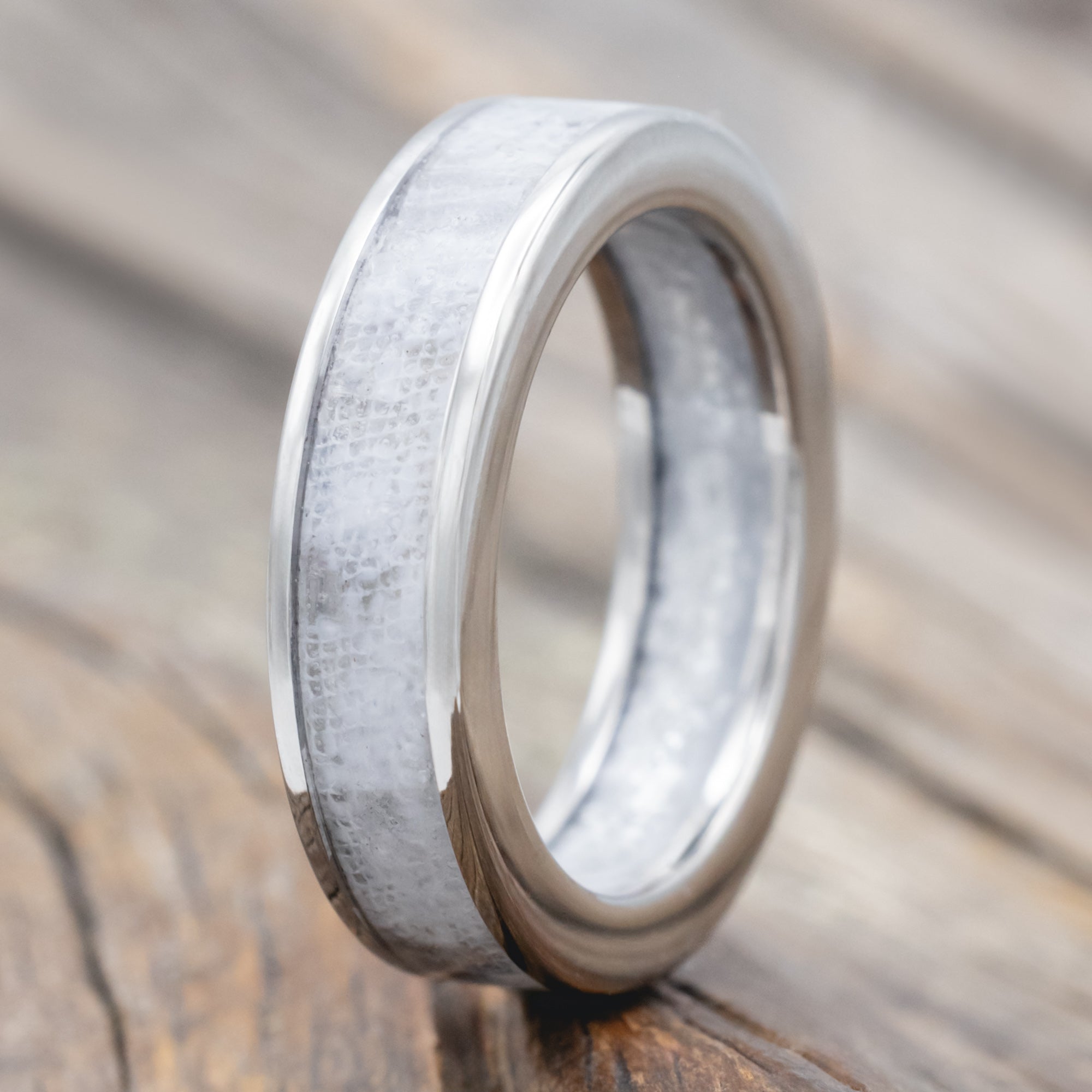 "Rainier" - Wedding Band With A Custom Wedding Dress Inlay & Diamond Dust Lining-Staghead Designs