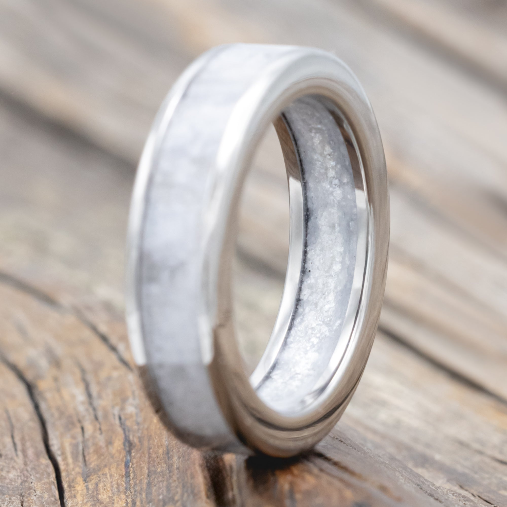 "Rainier" - Wedding Band With A Custom Wedding Dress Inlay & Diamond Dust Lining-Staghead Designs