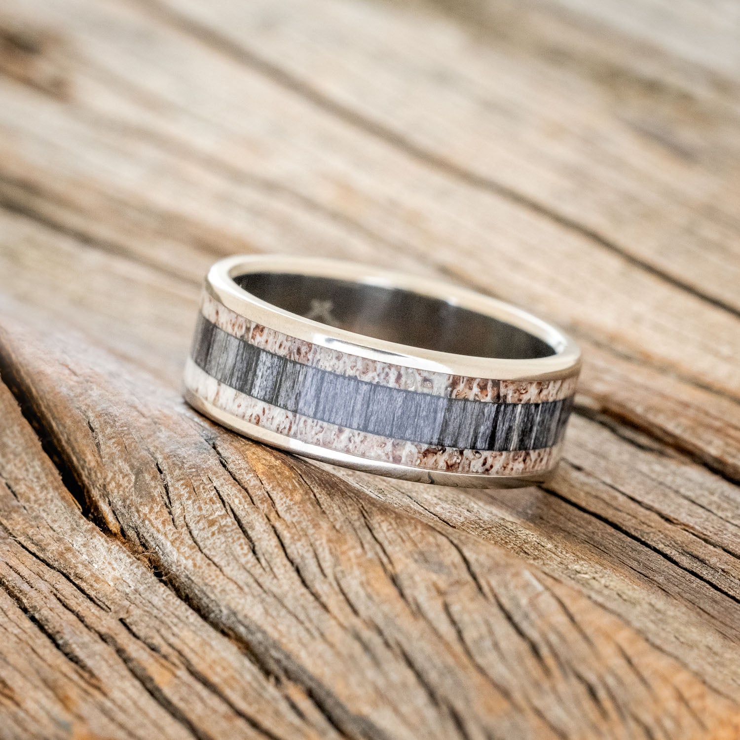 "RAINIER" - ELK ANTLER & GREY BIRCH WOOD WEDDING BAND-2