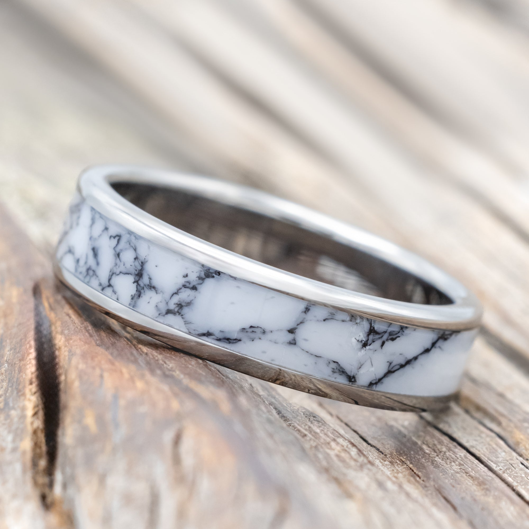 "RAINIER" - WHITE TURQUOISE TRUSTONE WEDDING BAND-Staghead Designs