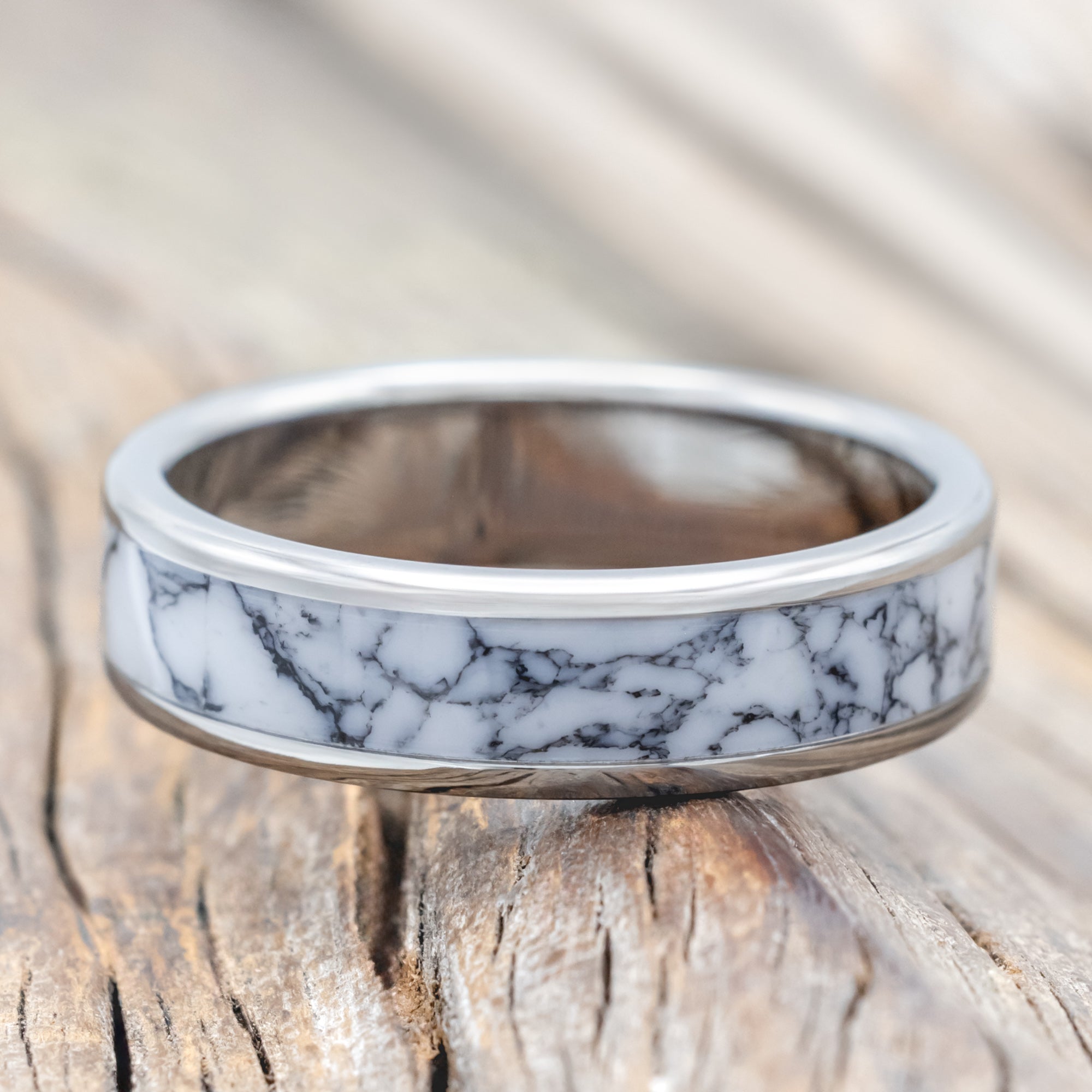 "RAINIER" - WHITE TURQUOISE TRUSTONE WEDDING BAND-Staghead Designs