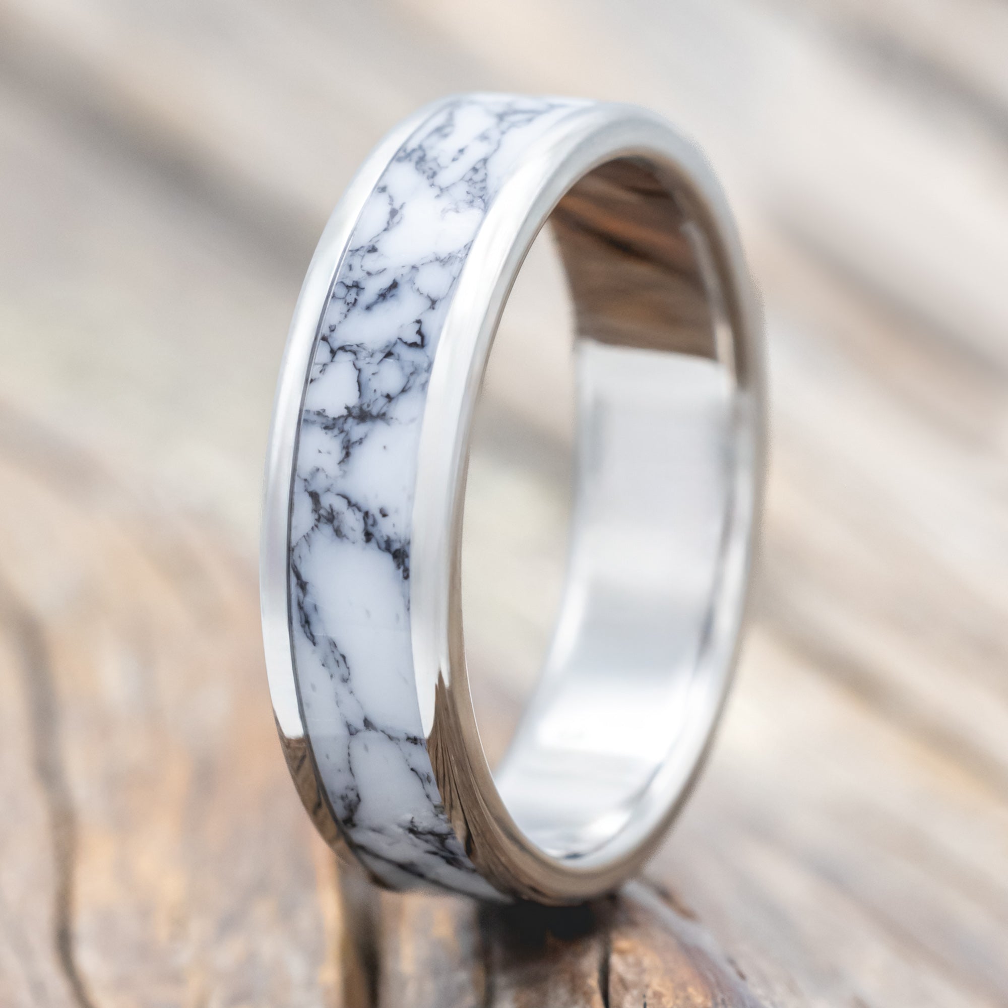 "RAINIER" - WHITE TURQUOISE TRUSTONE WEDDING BAND-Staghead Designs