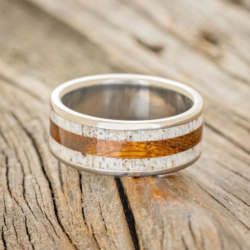 "RAINIER" - ANTLER & IRONWOOD WEDDING BAND - TITANIUM - SIZE 7-3