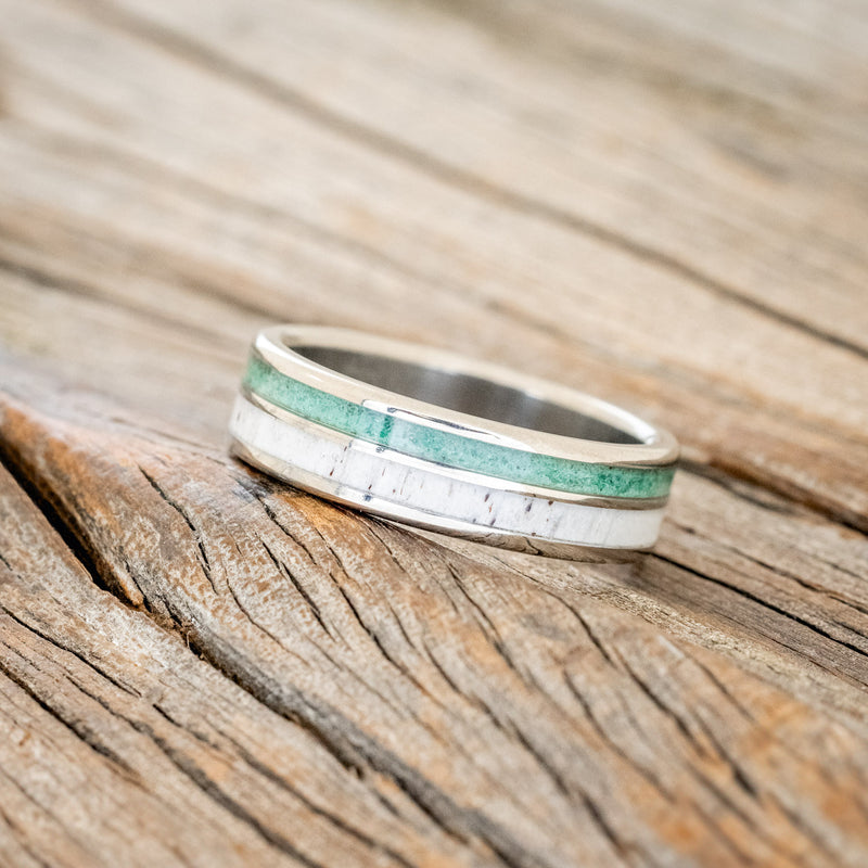 "RAPTOR" - ANTLER & MALACHITE WEDDING BAND-2