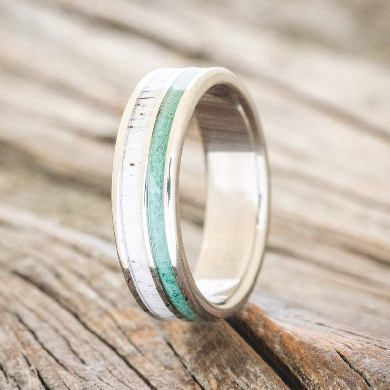 "RAPTOR" - ANTLER & MALACHITE WEDDING BAND-1