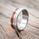 "RAPTOR" - REDWOOD WITH ANTER & 14K GOLD INLAY WEDDING RING-Staghead Designs