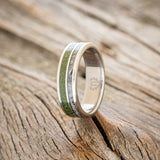 "RAPTOR" - MATCHING SET OF MOSS WITH MOLDAVITE & MOONSTONE MIX WEDDING BANDS-5