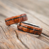 "REMMY" - MATCHING SET OF REDWOOD & MOSS INLAY WEDDING BANDS