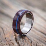 "REMMY" - PURPLE HEART WOOD WEDDING BAND WITH A BLUE OPAL INLAY-Staghead Designs