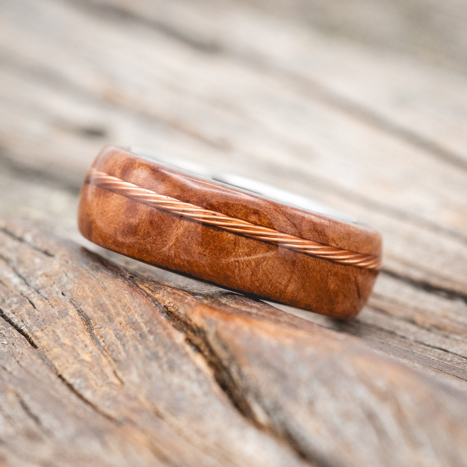 "REMMY" - REDWOOD & TWISTED COPPER WIRE WEDDING BAND-Staghead Designs