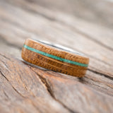 "REMMY" - WHISKEY BARREL OAK & MALACHITE WEDDING RING