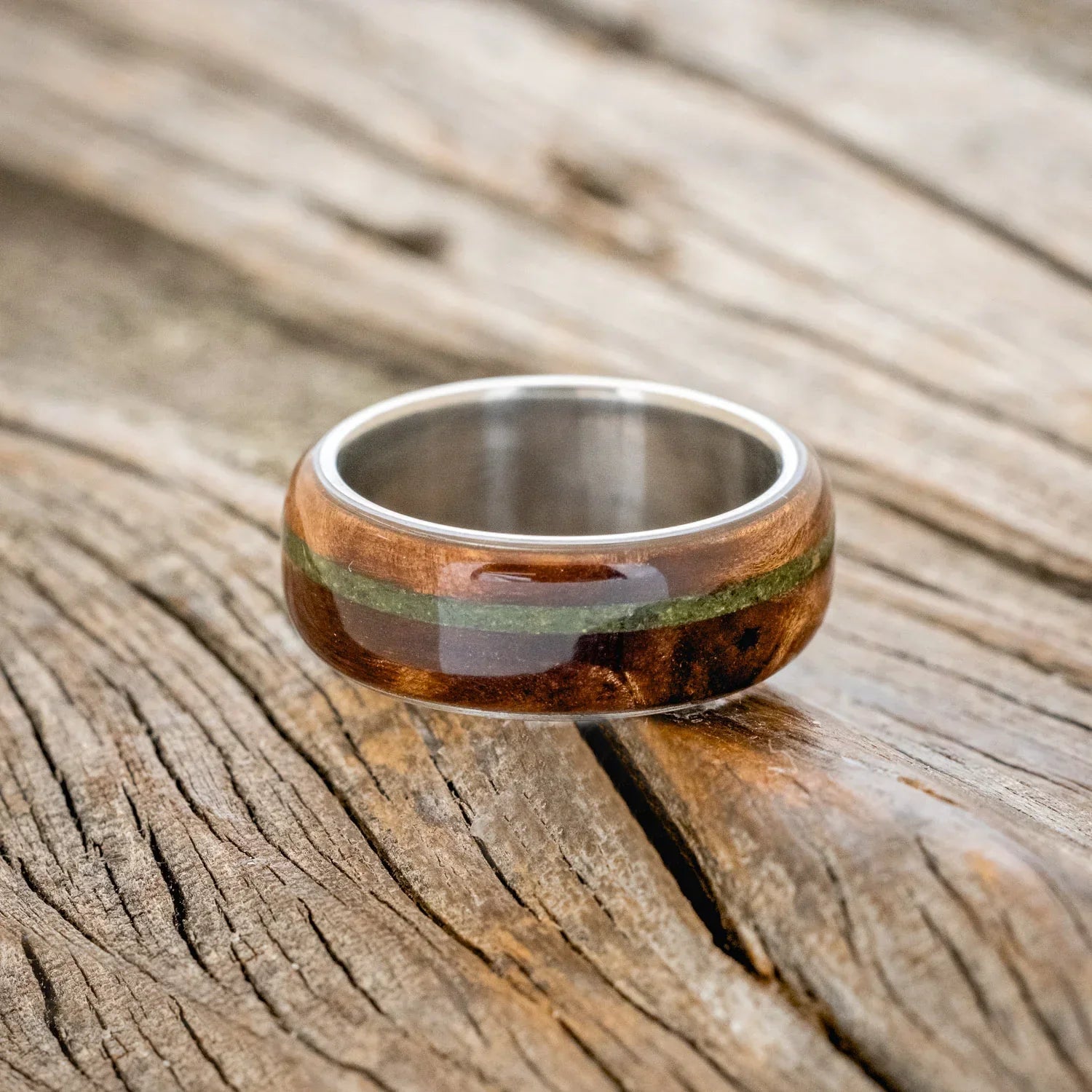 "REMMY" - REDWOOD & MOSS WEDDING RING (6MM) - TITANIUM - SIZE 11-3