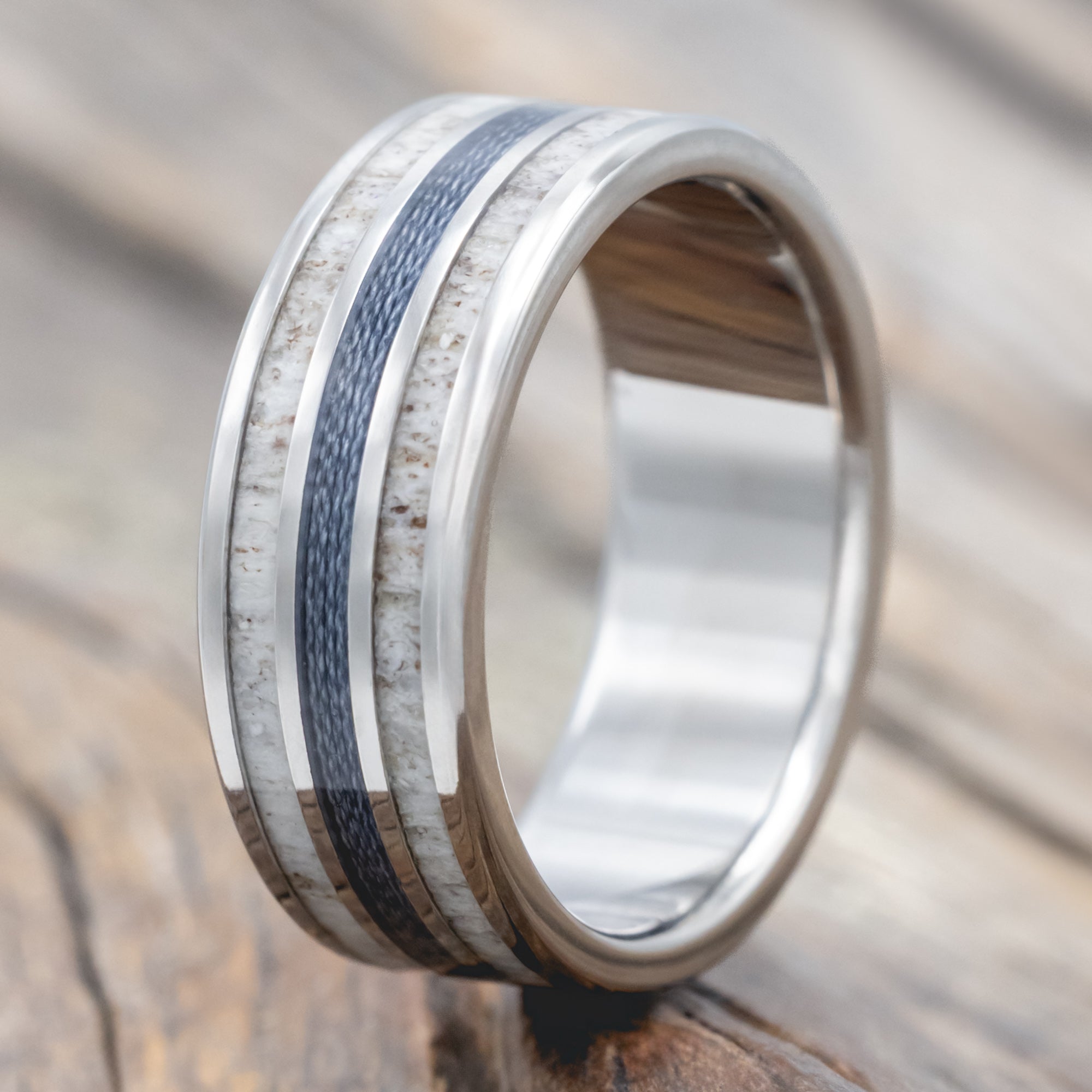 "Rio" - Antler & Fishing Line Wedding Band-Staghead Designs
