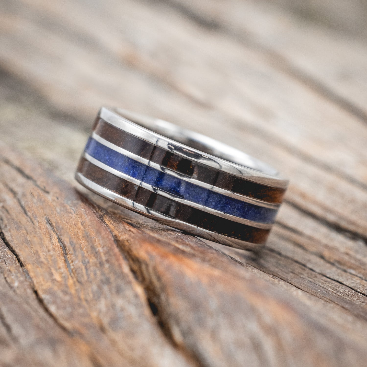 "RIO" - IRONWOOD & LAPIS LAZULI WEDDING RING FEATURING A 14K GOLD BAND-Staghead Designs