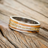 "RIO" - OLIVE WOOD & GOLD NUGGETS WEDDING BAND-2